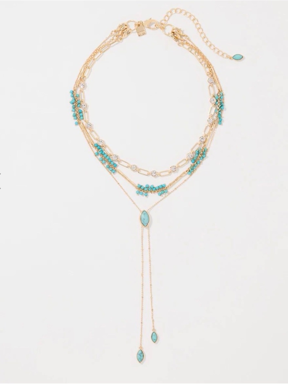 NWT WHITE HOUSE BLACK MARKET Gold & Turquoise Multi-Layer Drop Necklace